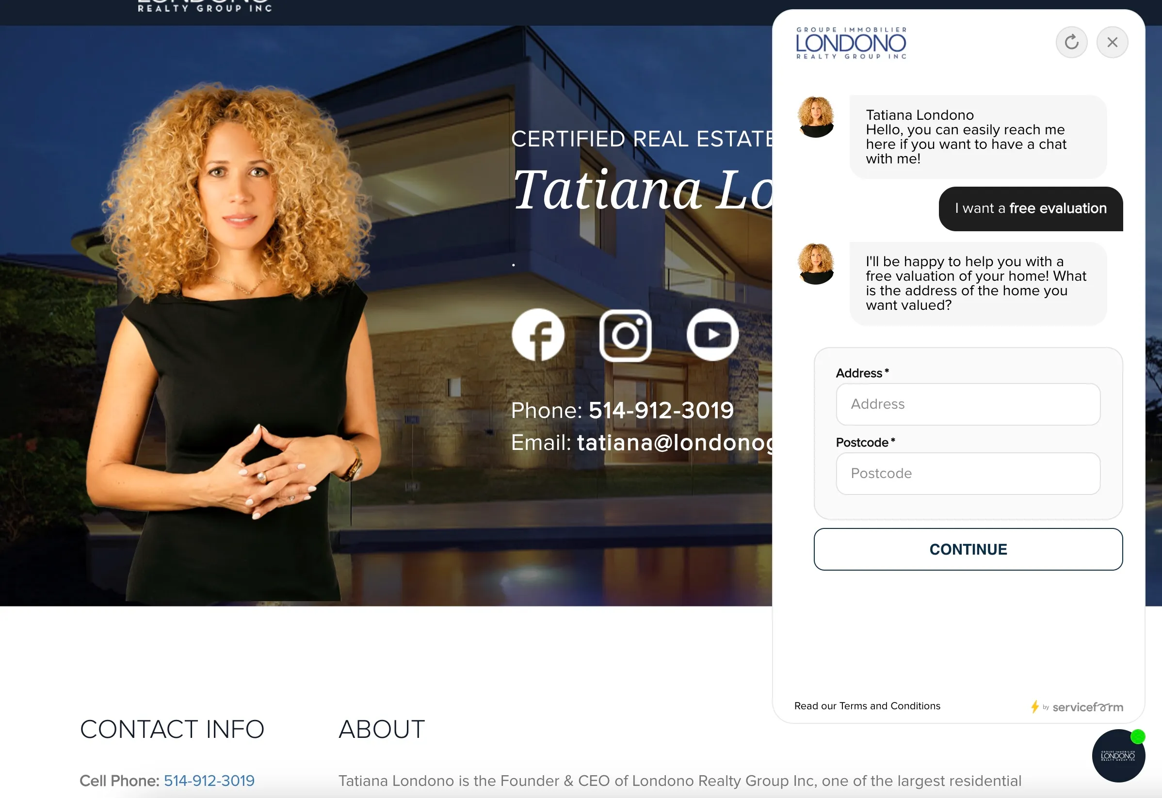 Londono Group Agent Page Chatbot Open