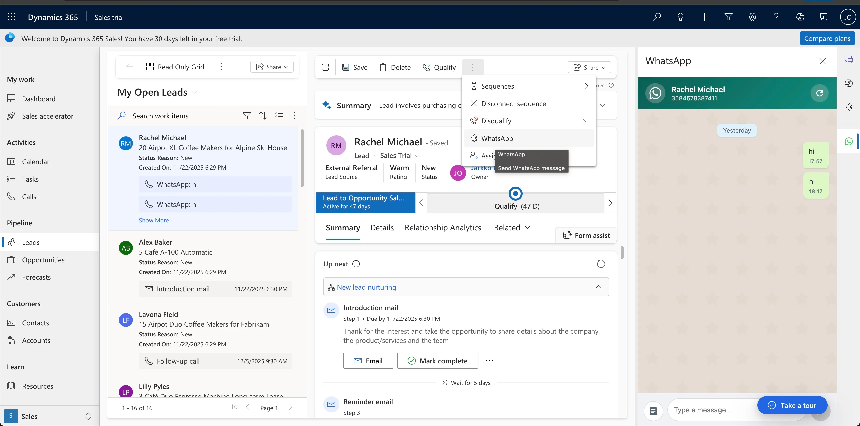 Serviceform WhatsApp integration for Dynamics 365