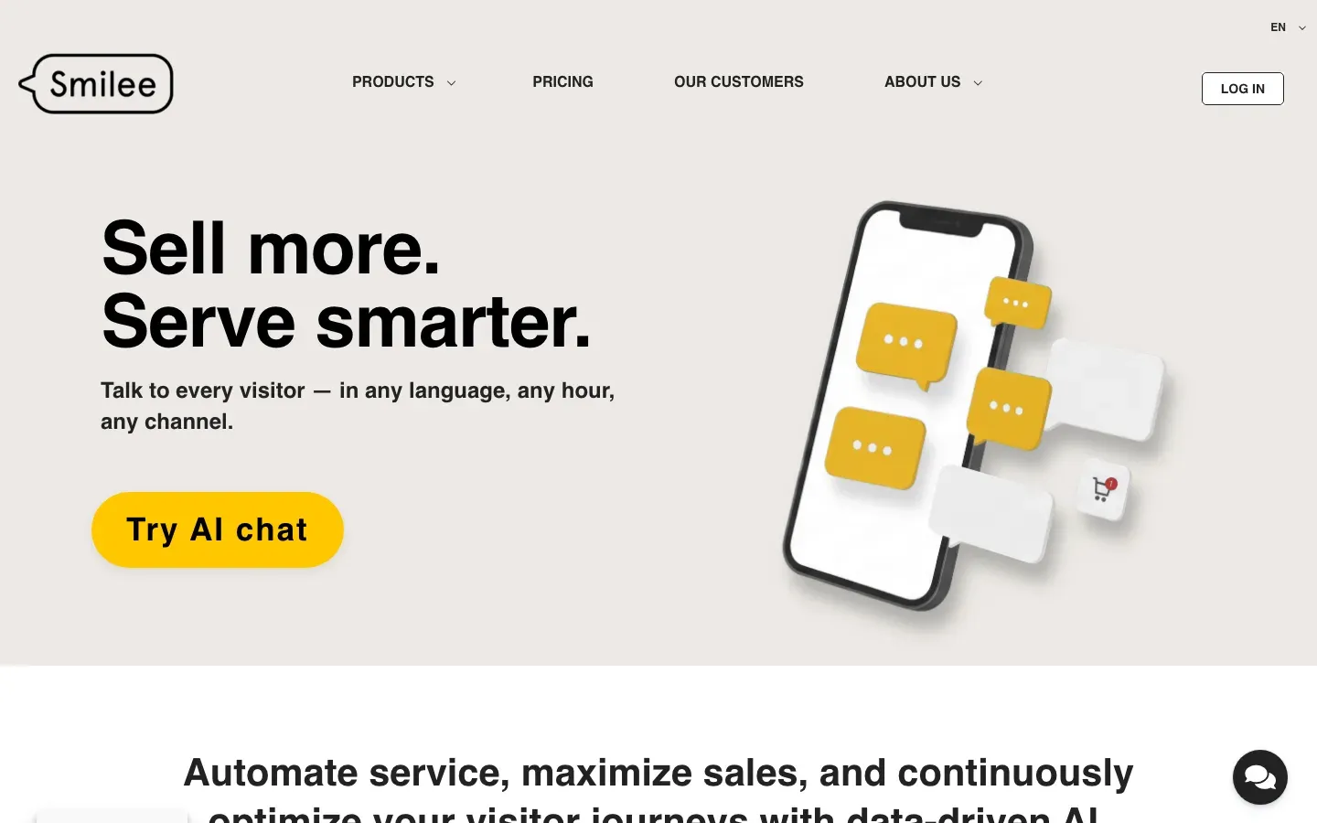 Smileen AI-chat, live chat ja myynnin työkalut.