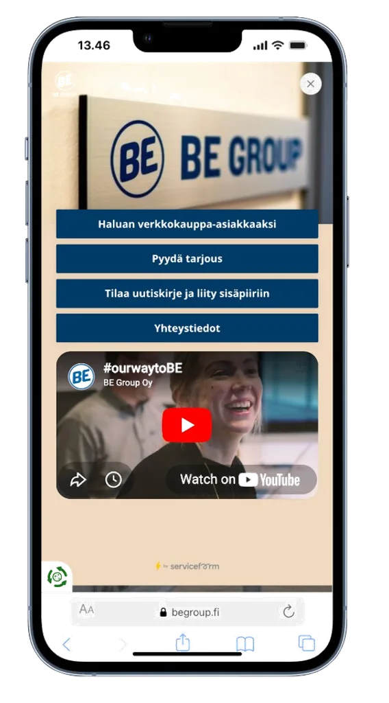 Serviceform live on BE Group's site