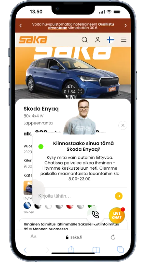 Serviceform live on Saka Finland's site