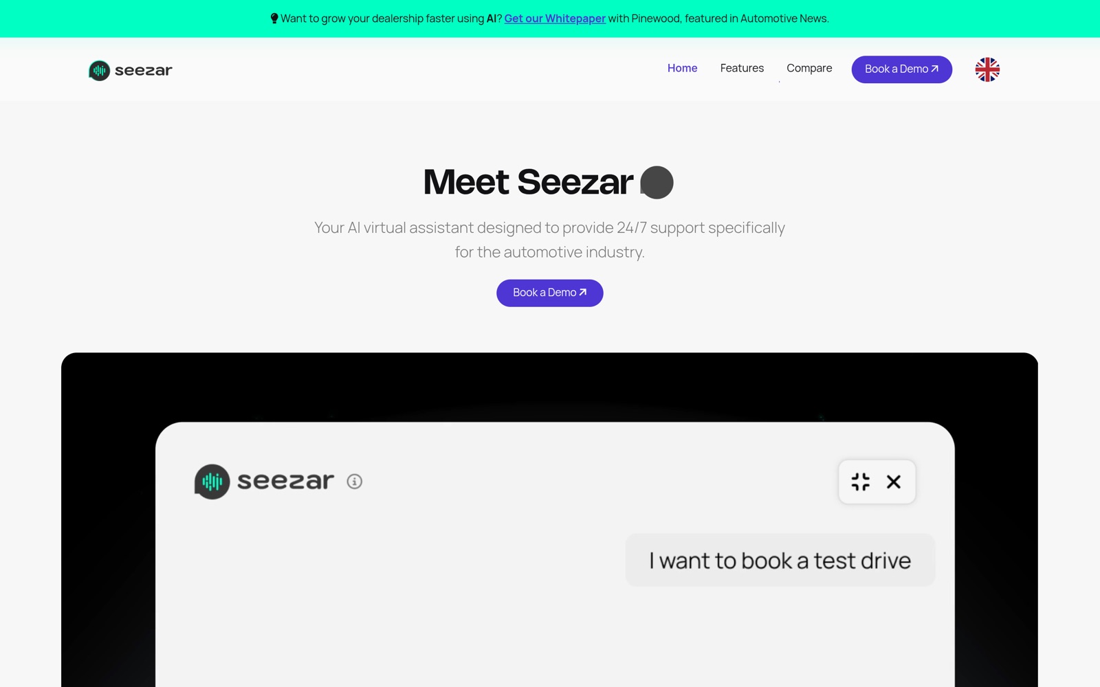Seezar homepage, captured June 2026