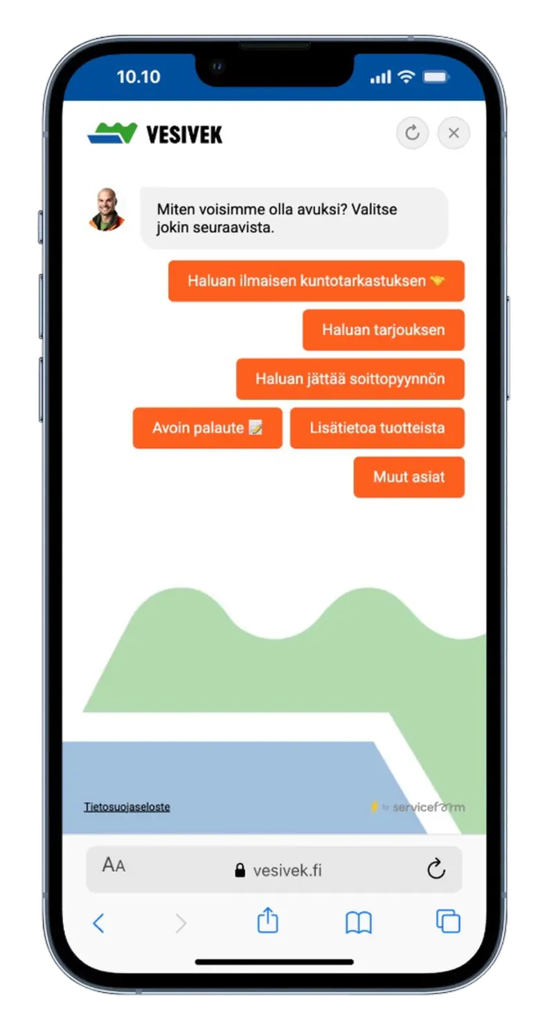 Serviceform-botti suomalaisella verkkosivulla, esimerkki 12