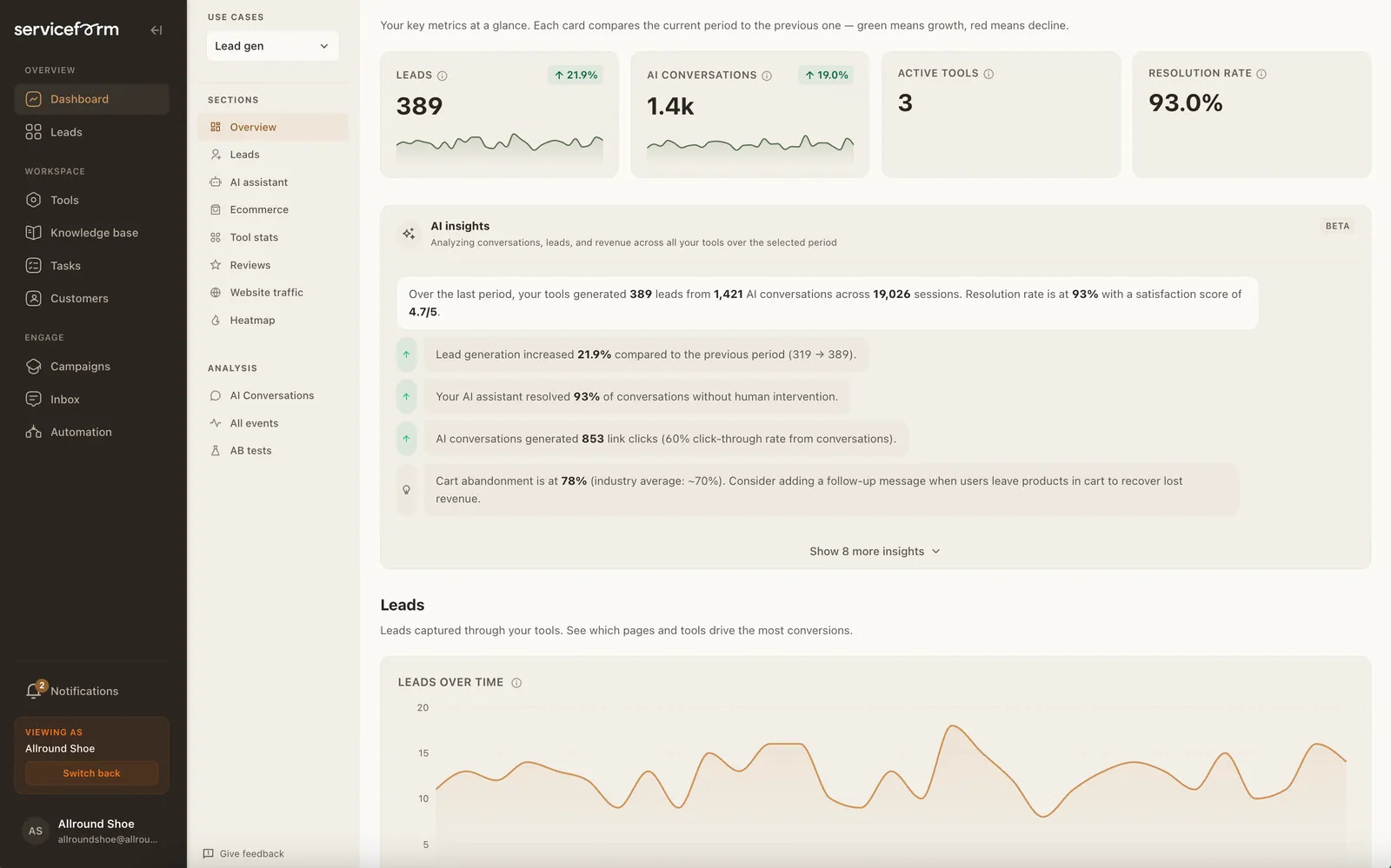 Lead generation dashboard